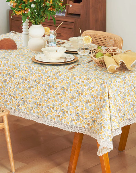 Dining Room Flower Table Cloths, Cotton Rectangular Table Covers for Kitchen, Farmhouse Table Cloth, Wedding Tablecloth, Square Tablecloth for Round Table-LargePaintingArt.com