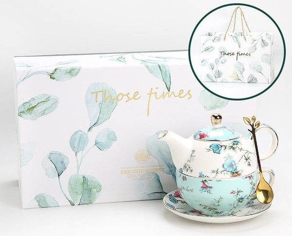 Porcelain Teapot with Matching Cup and Saucer in Gift Box, Stackable Teapot and Cup Set, Ceramic Tea Pot with Integrated Cup, Mother and Baby Teapot with Matching Saucer-LargePaintingArt.com