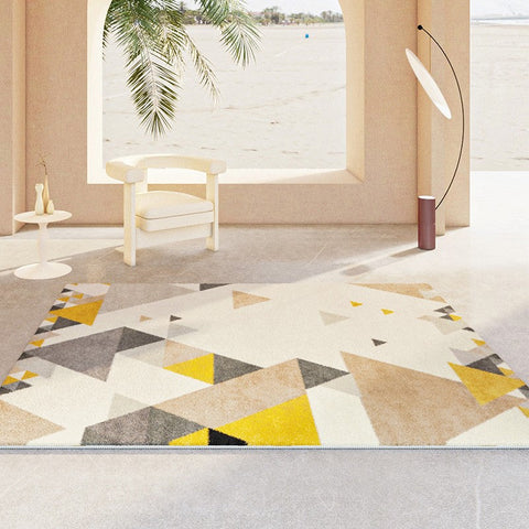 Bedroom Modern Rugs, Large Geometric Floor Carpets, Modern Living Room Area Rugs, Yellow Abstract Modern Rugs under Dining Room Table-LargePaintingArt.com