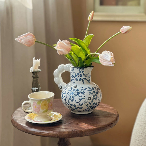 Handmade Water Holding Flower Vases, Rustic Porcelain Flower Vases, Ceramic Bud Vases, Small Flower Vases on Table-LargePaintingArt.com