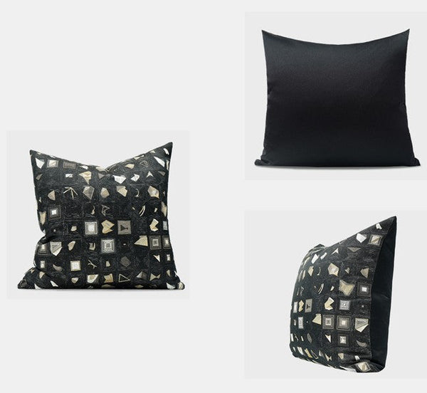 Abstract Black Decorative Throw Pillows, Geomeric Contemporary Square Modern Throw Pillows for Couch, Large Simple Throw Pillow for Interior Design-LargePaintingArt.com