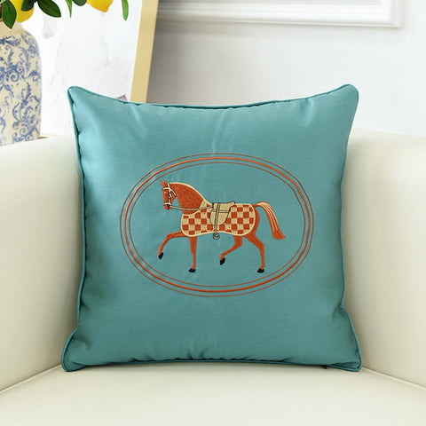Modern Sofa Decorative Pillows, Embroider Horse Pillow Covers, Modern Decorative Throw Pillows, Horse Decorative Throw Pillows for Couch-LargePaintingArt.com