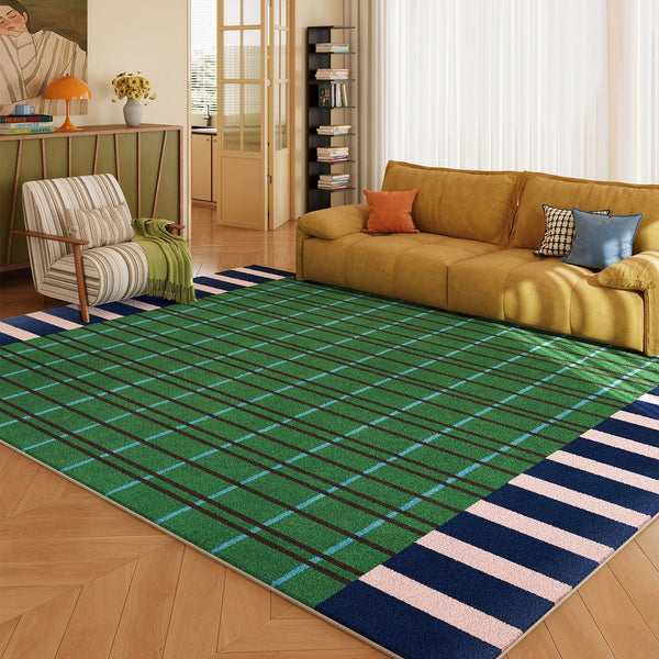Modern Rugs for Living Room, Geometric Area Rugs, Green Mid Century Contemporary Rugs, Colorful Area Rugs for Bedroom-LargePaintingArt.com