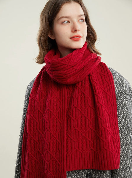 Cold Weather Scarf, Casual Scarf for Women, Fashion Designer Scarf, Red Winter Scarf, Modern Wool Scarf for Women, Soft Cashmere Scarf for Women-LargePaintingArt.com