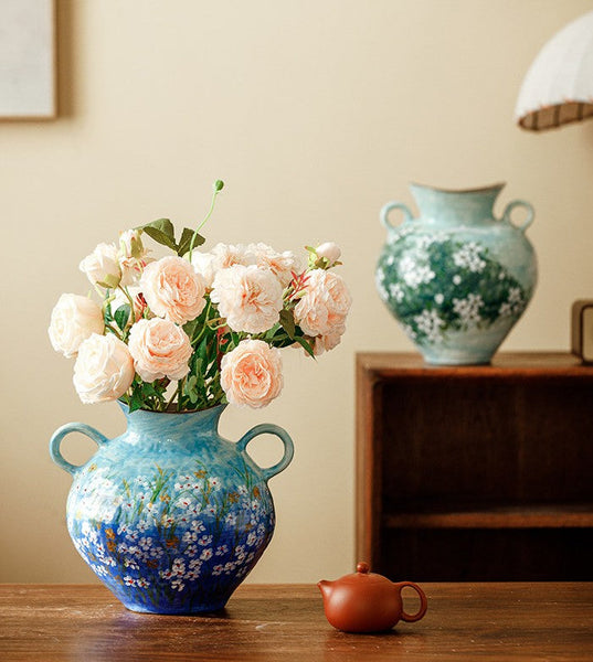 Centerpiece on Dining Table, Handmade Water Holding Flower Vases, Large Flower Vases on Table, Modern Pottery Flower Vases, Pottery Bud Vases-LargePaintingArt.com