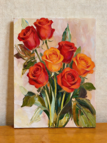 Hand Painted Canvas Art, Original Flower Paintings, A Bunch of Red Rose Flowers, Original Oil Paintings, Small Canvas Artwork-LargePaintingArt.com