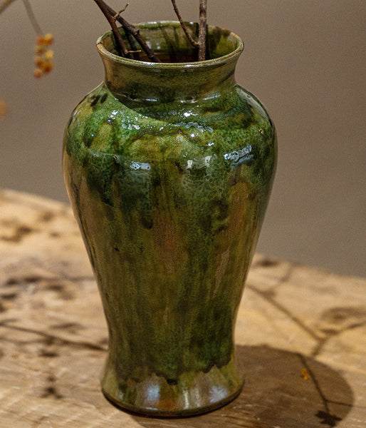 Ceramic Bouquet Vases, Green Flower Vases on Table, Porcelain Flower Vases, Dining Table Centerpiece, Handmade Water Holding Flower Vase-LargePaintingArt.com