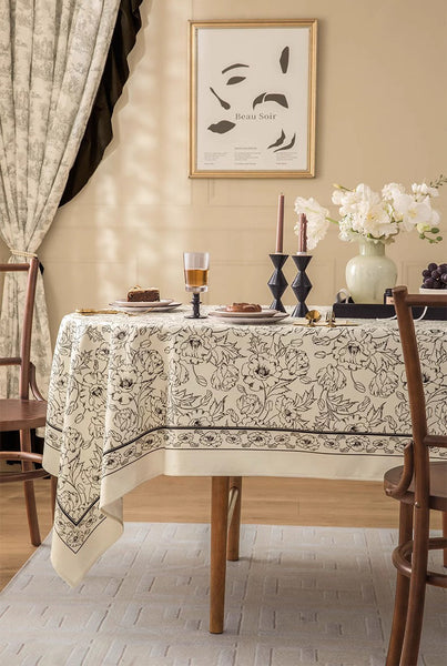 Large Flower Pattern Table Cover for Dining Room Table, Rectangular Tablecloth for Dining Table, Modern Rectangle Tablecloth for Oval Table-LargePaintingArt.com