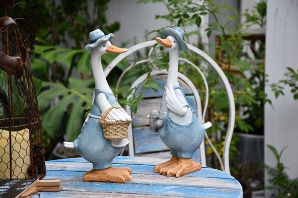 Duck Couple Statue for Garden, Animal Statue for Garden Courtyard Ornament, Villa Outdoor Decor Gardening Ideas-LargePaintingArt.com