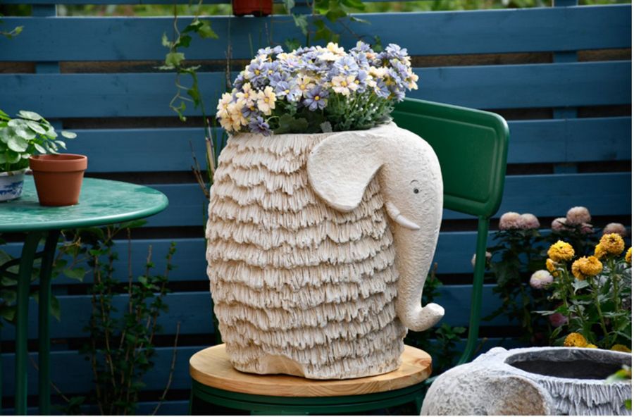 Unique Garden Flowerpot, Large Elephant Flowerpot, Resin Statue for Garden, Modern Animal Statue for Garden Ornaments, Villa Outdoor Decor Gardening Ideas-LargePaintingArt.com