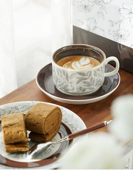 Vintage Porcelain Tea Cup Saucer Set, 8 oz British Tea Cup and Saucer in Gift Box, Royal Ceramic Cups, Elegant Ceramic Coffee Cups-LargePaintingArt.com