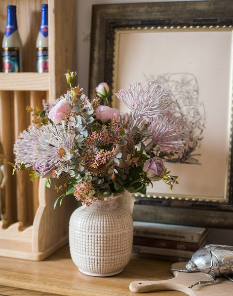 Modern Artificial Flowers for Home Decoration, Rose Flowers, Eucalyptus Globulus, Holly Leaf, Bedroom Flower Arrangement Ideas, Spring Flower Arrangement for Living Room-LargePaintingArt.com