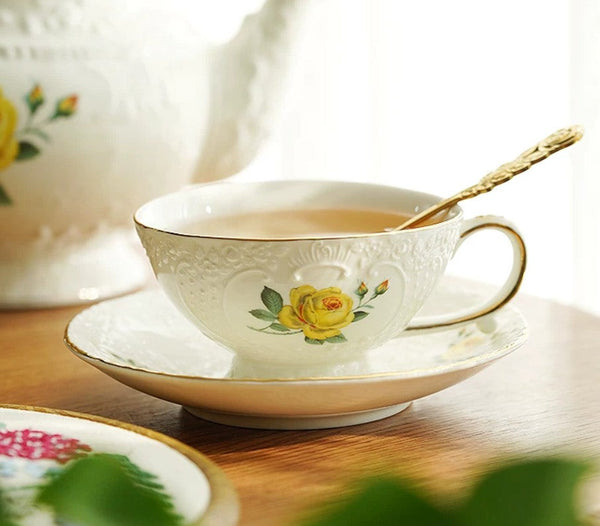 Ceramic Tea Cup with Saucer, Tea Cup Set, Vintage Tea Cup Set, Modern Ceramic Cups, European Tea Cup Set, Porcelain Tea Cups, Floral Tea Cup Set, Classic British Tea Cups, Elegant Tea Cup With Saucer-LargePaintingArt.com