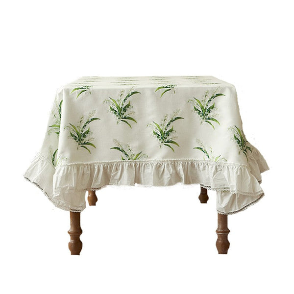Cotton Embroidery Lace Rectangle Tablecloth for Dining Room Table, Farmhouse Table Cloth, Spring Flower Pattern Tablecloth, Square Tablecloth for Round Table-LargePaintingArt.com