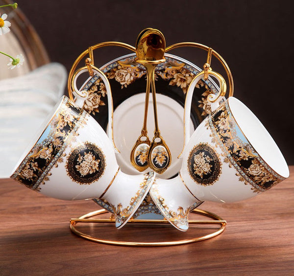 Royal Porcelain Tea Cup Sucer Set, Tea Cups and Saucers in Gift Box as Birthday Gift, Elegant Ceramic Coffee Cups, Beautiful British Tea Cups-LargePaintingArt.com