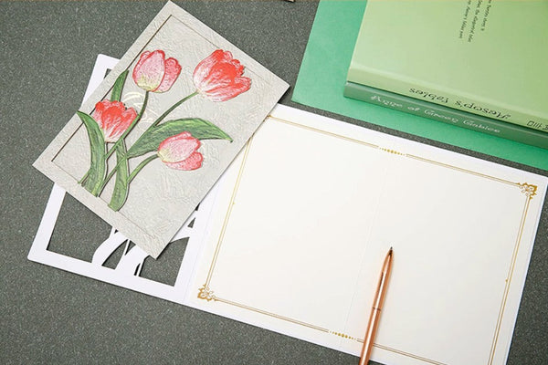 Creative Birthday Greeting Card, Tulip Flower Greeting Cards, Beautiful Greeting Cards to Friends, Original Handmade Greeting Cards-LargePaintingArt.com