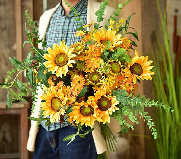 Large Bunch of Yellow Sunflowers, Unique Floral Arrangement for Home Decoration, Table Centerpiece, Real Touch Artificial Flowers for Living Room-LargePaintingArt.com