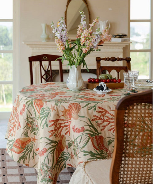 Sea Shell Pattern Tablecloth, Large Modern Rectangle Tablecloth for Dining Room Table, Square Tablecloth, Farmhouse Table Cloth, Wedding Tablecloth-LargePaintingArt.com