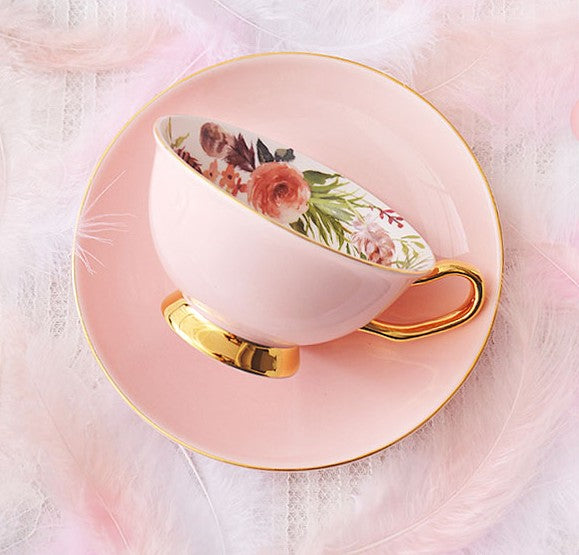 Royal Bone China Porcelain Tea Cup Set, Elegant Flower Pattern Ceramic Coffee Cups, Beautiful British Tea Cups, Unique Afternoon Tea Cups and Saucers in Gift Box-LargePaintingArt.com