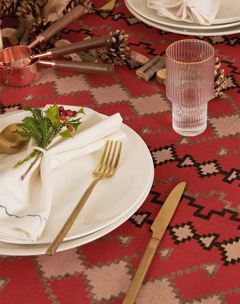 Red Christmas Holiday Tablecloth for Oval Table, Large Modern Rectangle Tablecloth for Dining Room Table, Square Table Covers for Kitchen, Farmhouse Table Cloth for Round Table-LargePaintingArt.com