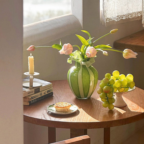 Modern Glass Flower Vases, Green Glass Flower Vases, Bud Vases, Water Holding Flower Vases, Handmade Flower Vases on Table-LargePaintingArt.com