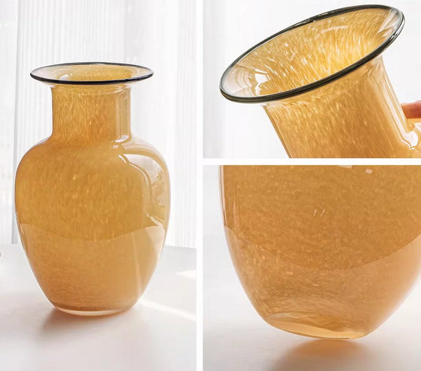 Contemporary Vases for Modern Home Decor, Handmade Liuli Vases, Color Glaze Vase, Yellow Glass Bud Vases, Centerpiece Vases on Table-LargePaintingArt.com