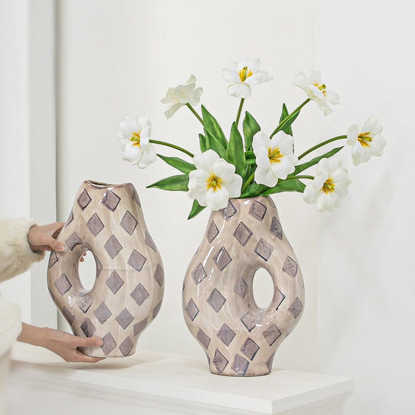 Contemporary Vases for Modern Home Decor, Porcelain Flower Vases, Flower Vases on Table, Ceramic Bouquet Vases, Dining Table Centerpiece-LargePaintingArt.com