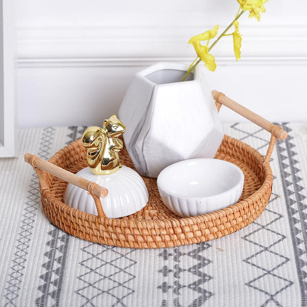Small Rattan Storage Basket, Fruit Basket, Round Storage Basket with Handle, Kitchen Storage Baskets, Woven Storage Baskets-LargePaintingArt.com