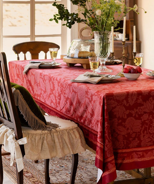Long Rectangle Tablecloth for Dining Room Table, Christmas Table Cloth, Wedding Tablecloth, Red Flower Pattern Tablecloth for Home Decoration, Square Tablecloth-LargePaintingArt.com