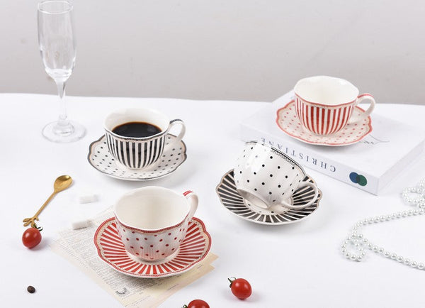 Unique Porcelain Cup and Saucer, Afternoon British Tea Cups, Creative Porcelain Tea Cup Saucer Set, Elegant Modern Ceramic Coffee Cups-LargePaintingArt.com