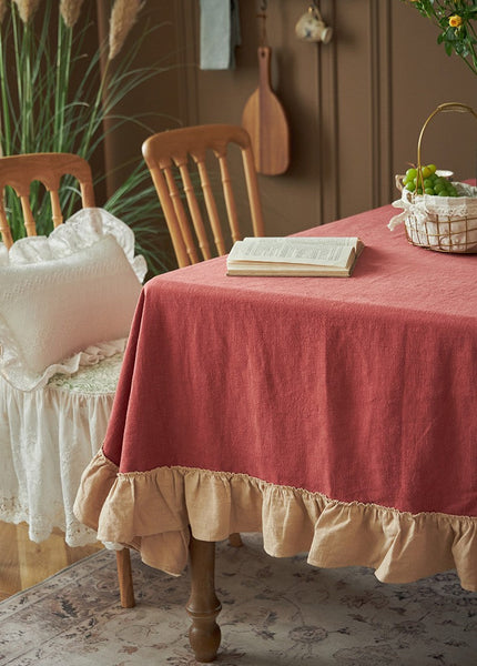 Square Tablecloth for Round Table, Red Modern Table Cloth, Ramie Tablecloth for Home Decoration, Extra Large Rectangle Tablecloth for Dining Room Table-LargePaintingArt.com