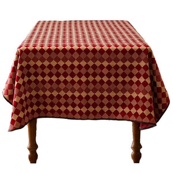 Modern Rectangle Tablecloth for Dining Room Table, Red Checked Table Cloth, Square Tablecloth for Round Table-LargePaintingArt.com