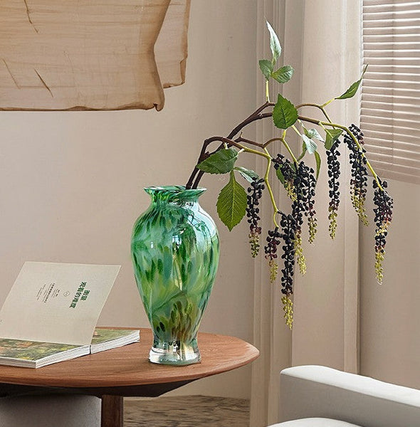 Large Green Glass Flower Vases, Modern Glass Flower Vases, Water Holding Flower Vases, Handmade Flower Vases on Table-LargePaintingArt.com