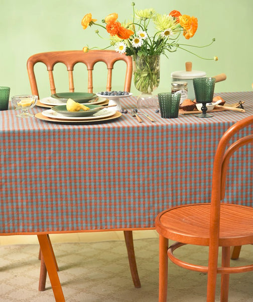 Cotton Chequer Rectangular Tablecloth for Kitchen, Rectangle Table Covers for Dining Room Table, Square Tablecloth for Coffee Table, Farmhouse Table Cloth-LargePaintingArt.com