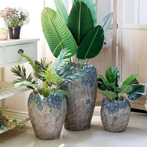 Modern Outdoor Garden Flower Pots, Extra Large Garden Flower Planters, Oversized Garden Flower Pot, Garden Ornaments, Large Resin Gardern Flower Planter-LargePaintingArt.com