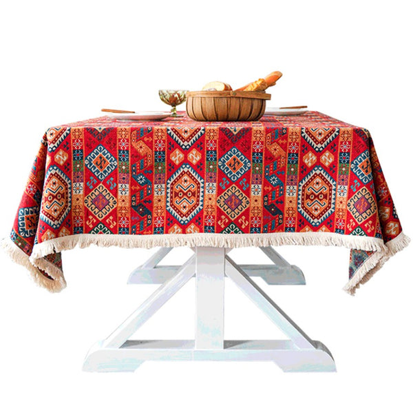 Bohemian Rectangular Tablecloth for Oval Table, Oriental Rectangular Table Covers for Coffee Table, Large Modern Linen Tablecloths-LargePaintingArt.com