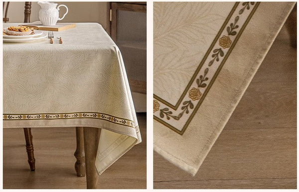 Cream Color Table Cover for Dining Room Table, French Style Tablecloth for Dining Table, Modern Rectangle Tablecloth for Oval Table-LargePaintingArt.com