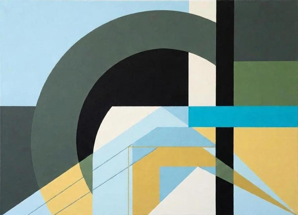 Sky Blue, Sage Green, Yellow Color, Geometric Abtract Art for Modern Living Room, Acrylic Modern Canvas Wall Art-LargePaintingArt.com