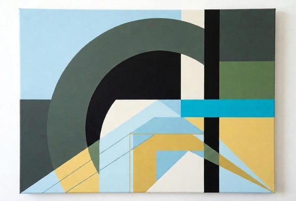 Sky Blue, Sage Green, Yellow Color, Geometric Abtract Art for Modern Living Room, Acrylic Modern Canvas Wall Art-LargePaintingArt.com