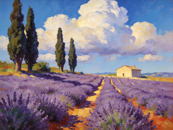 Original Small Paintings on Canvas, Provence lavender fields, Hand Painted Canvas Art, Small Landscape Paintings, Small Paintings on Canvas-LargePaintingArt.com