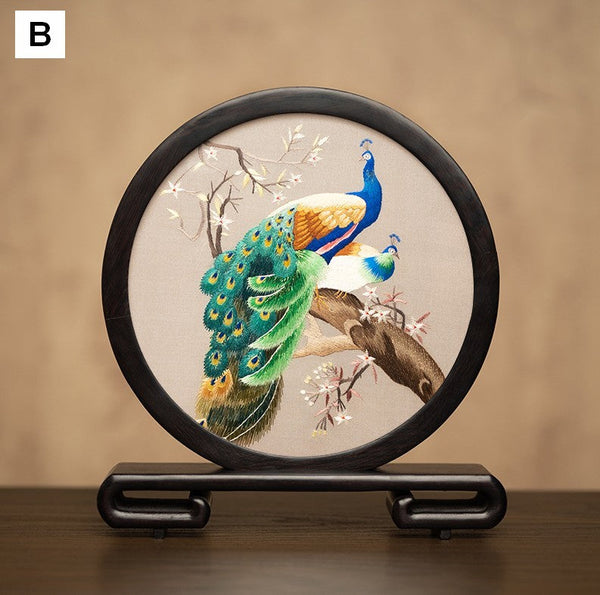Traditional Chinese Suzhou Embroidery Ornament, Exclusive Business Present Peacock Embroidered Decor, Premium Souvenir, Unique Birthday Gift-LargePaintingArt.com