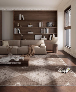 Brown Contemporary Abstract Rugs under Dining Room Table, Large Modern Rugs for Living Room, Mid Century Modern Rugs for Bedroom-LargePaintingArt.com