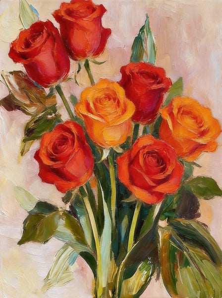 Hand Painted Canvas Art, Original Flower Paintings, A Bunch of Red Rose Flowers, Original Oil Paintings, Small Canvas Artwork-LargePaintingArt.com