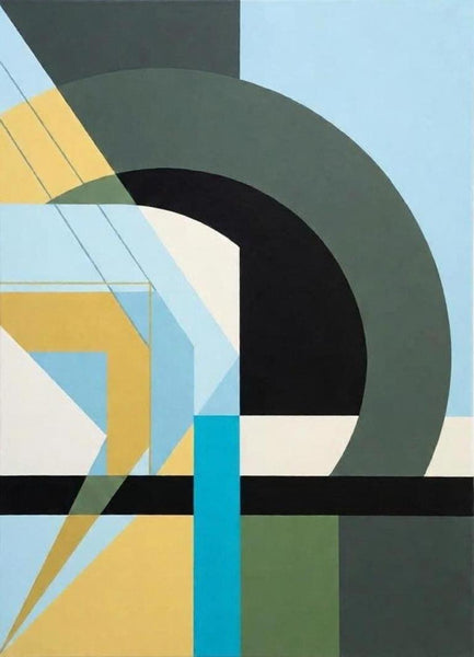 Sky Blue, Sage Green, Yellow Color, Geometric Abtract Art for Modern Living Room, Acrylic Modern Canvas Wall Art-LargePaintingArt.com