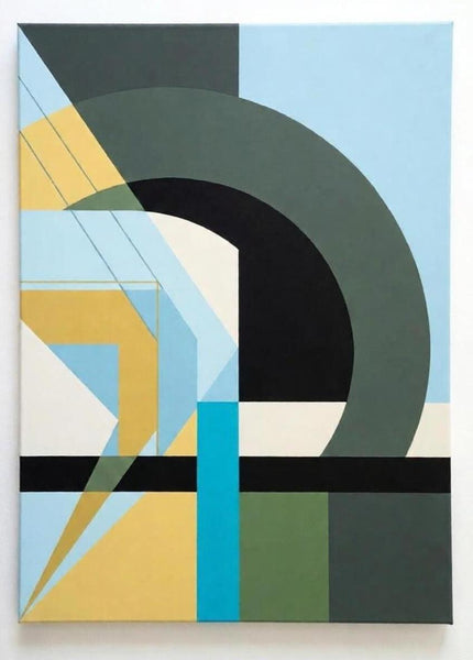 Sky Blue, Sage Green, Yellow Color, Geometric Abtract Art for Modern Living Room, Acrylic Modern Canvas Wall Art-LargePaintingArt.com