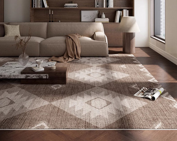 Brown Contemporary Abstract Rugs under Dining Room Table, Large Modern Rugs for Living Room, Mid Century Modern Rugs for Bedroom-LargePaintingArt.com