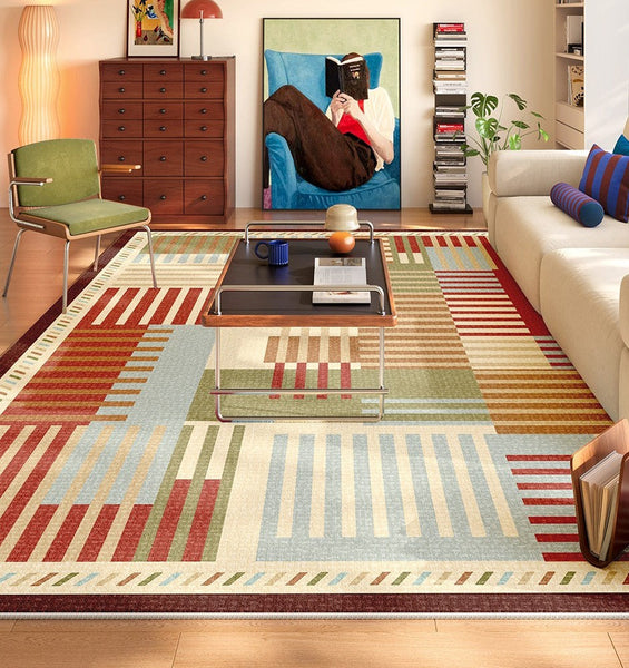 Modern Living Room Rug Placement Ideas, Contemporary Geometric Rugs for Bedroom, Colorful Carpets for Apartment, Living Room Modern Rugs