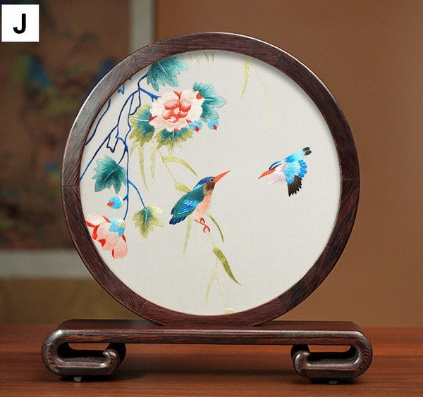 Traditional Chinese Suzhou Flower and Birds Silk Embroidery Ornaments, Exclusive Business Presents, Creative Birthday Gift, Premium Souvenir-LargePaintingArt.com