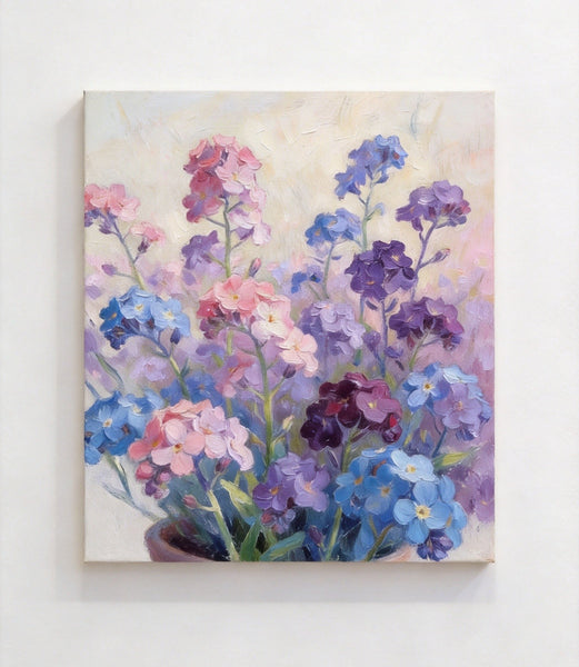 Original Small Canvas Artwork, Purple and Blue Forget-me-nots Blooming Wild, Buy Small Artwork Online, Original Flower Paintings, Hand Painted Canvas Artwork, Still Life Painting-LargePaintingArt.com