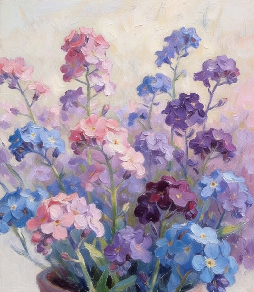 Original Small Canvas Artwork, Purple and Blue Forget-me-nots Blooming Wild, Buy Small Artwork Online, Original Flower Paintings, Hand Painted Canvas Artwork, Still Life Painting-LargePaintingArt.com